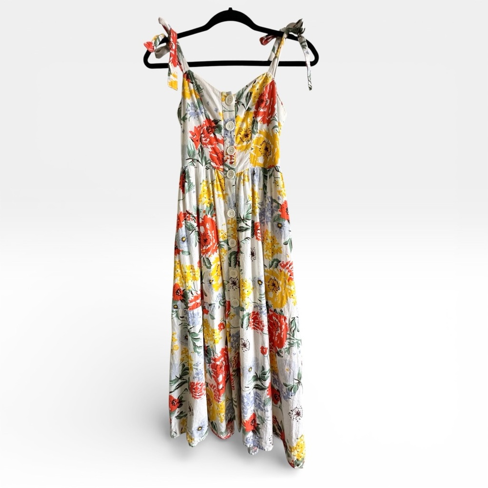 Urban Outfitters Positano Floral Linen Tie-Shoulder Midi Dress